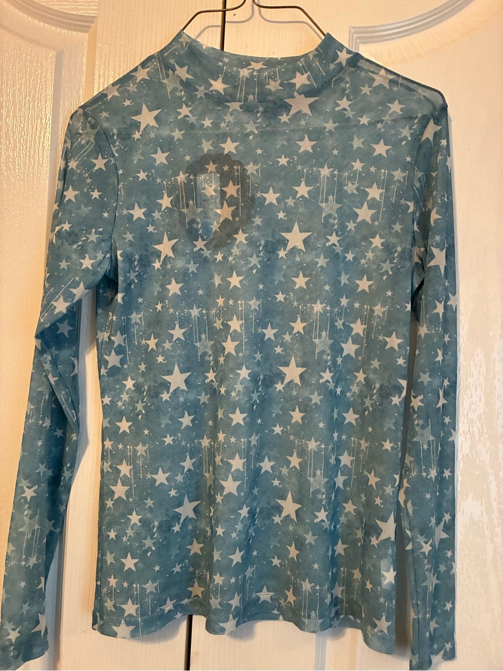 Mesh See Through Blue Long Sleeve Shirt With White Stars by Sterling Kreek
